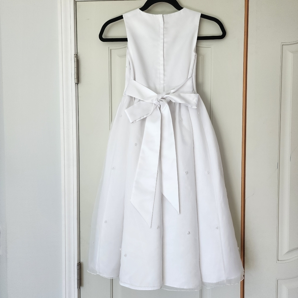 Cinderella Flower Girl or First Communion Satin Tulle White Dress 8 - Picture 4 of 8